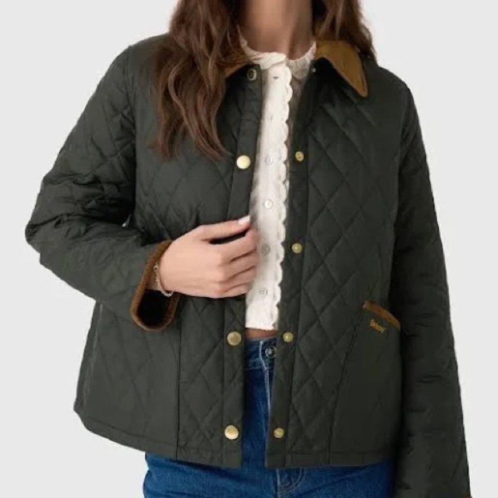 Barbour LIDDESDALE Green Quilted Jacket with Brown Collar